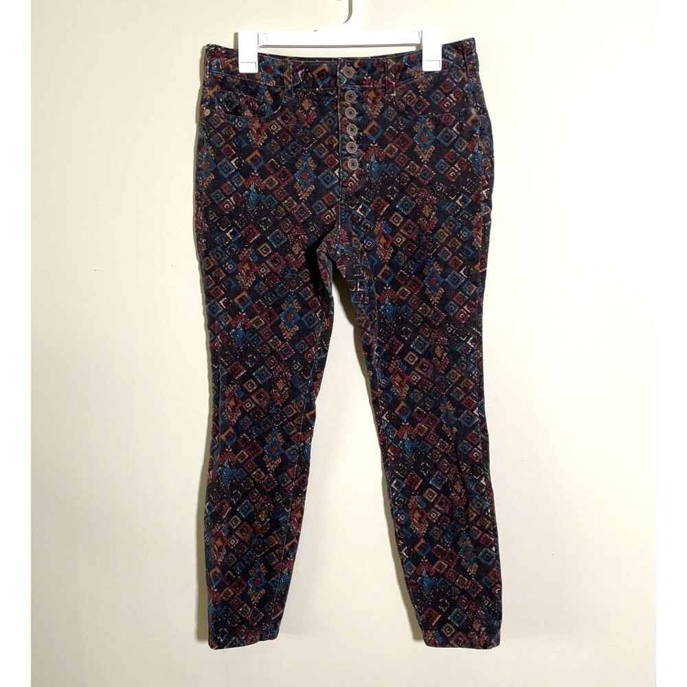 Anthropologie Pilcro HiRise Skinny Pant Women 31 Rust Tribal Corduroy Button Fly